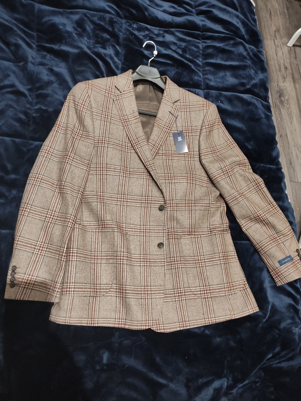 Stafford Brown Plaid Sport Coat with Red Windowpane 100% Wool